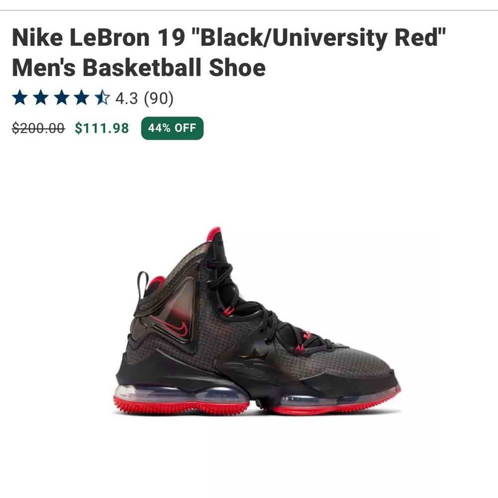 Mens Nike LeBron 19 XIX black & red Size 7.5